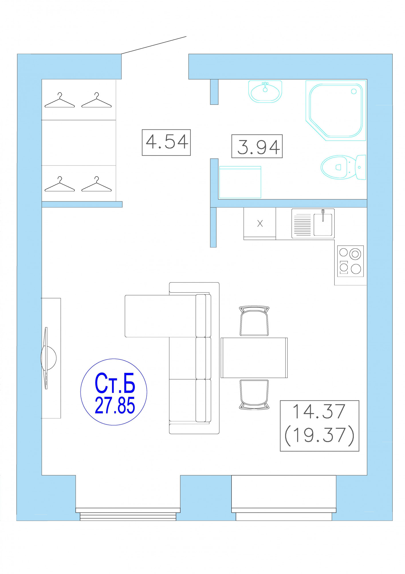 Планировка: Студия 27.9 м² в ЖК Листопад, От Слободы до Комарово парк