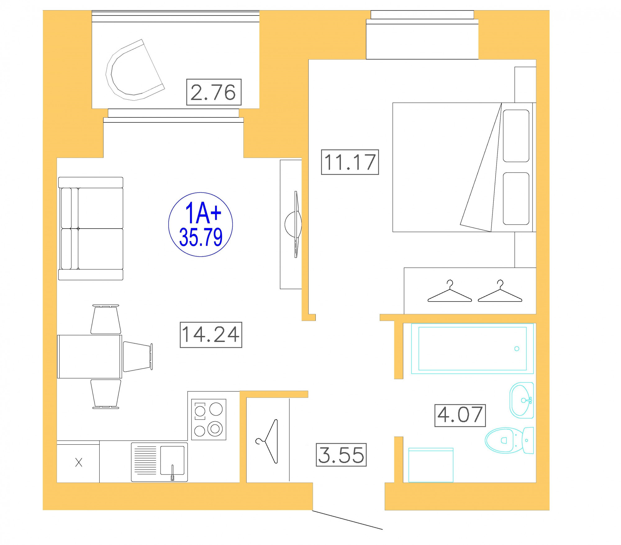 Планировка: Евродвушка 35.8 м² в ЖК Листопад, От Слободы до Комарово парк