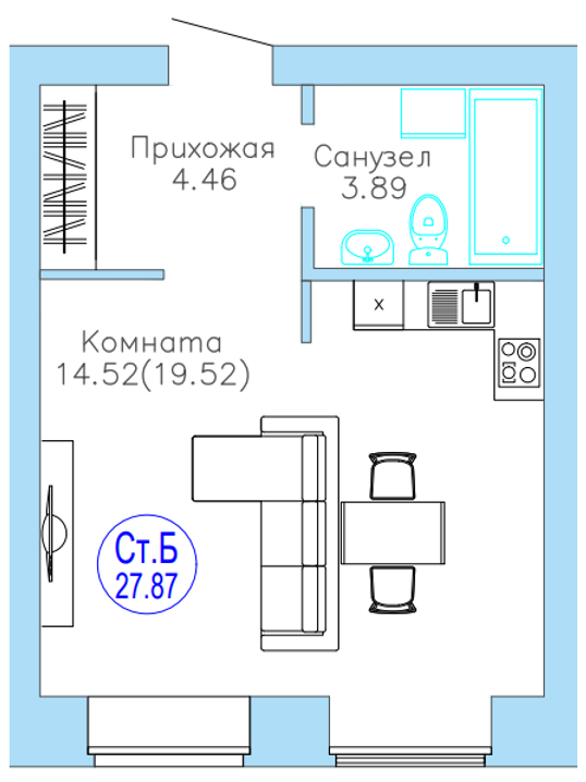 Планировка: Студия 27.9 м² в ЖК Листопад, От Слободы до Комарово парк